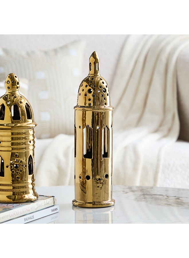 Home Box Ceramic Lantern Accent - Gold Finish - Image 1